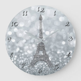 Silver Glitter Sparkle Paris Eiffel Tower Glam Grote Klok