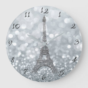 Silver Glitter Sparkle Paris Eiffel Tower Glam Grote Klok