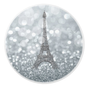 Silver Glitter Sparkle Paris Eiffel Tower Glam Keramische Knop