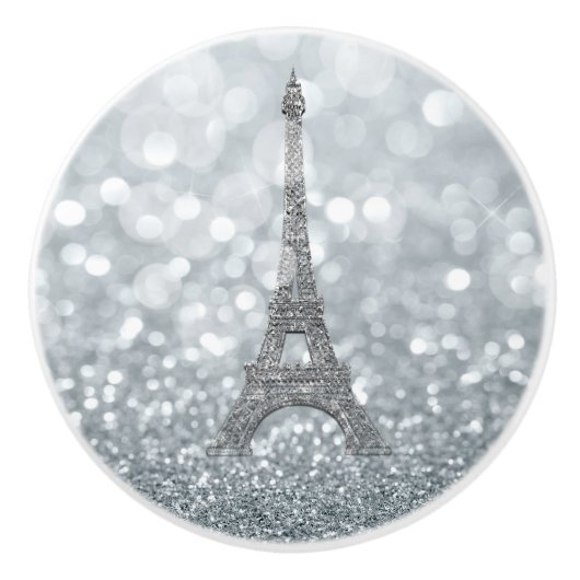 Silver Glitter Sparkle Paris Eiffel Tower Glam Keramische Knop (Voorkant)
