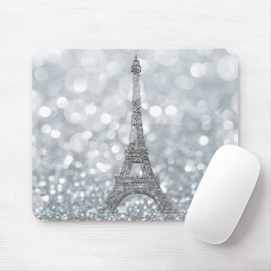 Silver Glitter Sparkle Paris Eiffel Tower Glam Muismat (Met muis)