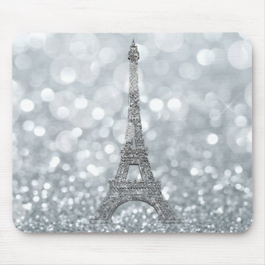 Silver Glitter Sparkle Paris Eiffel Tower Glam Muismat (Voorkant)
