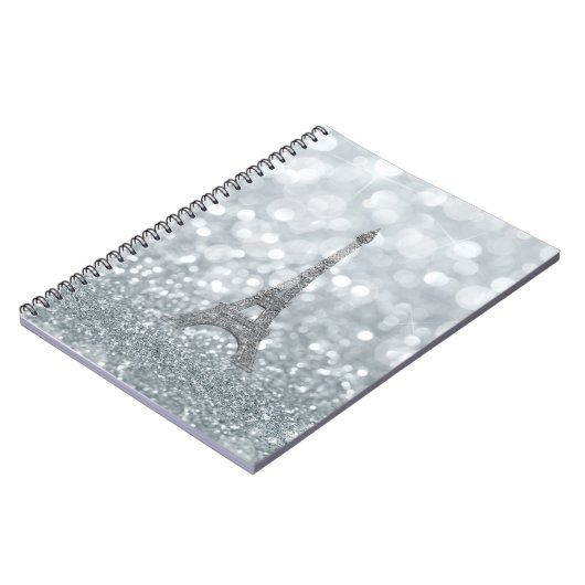 Silver Glitter Sparkle Paris Eiffel Tower Glam Notitieboek (Linkerzijde)