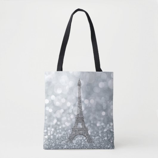 Silver Glitter Sparkle Paris Eiffel Tower Glam Tote Bag (Voorkant)