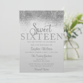 Silver Glitter Sparkle Sweet 16 Birthday Kaart (Staand voorkant)