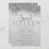 Silver Glitter Sparkle Sweet 16 Birthday Kaart (Voorkant / Achterkant)