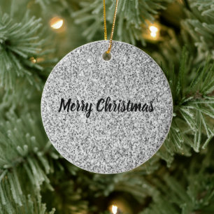 Silver glitter sparkles black white Personalize Keramisch Ornament