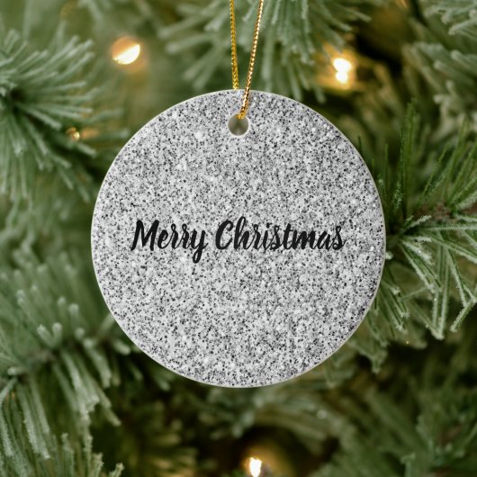 Silver glitter sparkles black white Personalize Keramisch Ornament (Boom)
