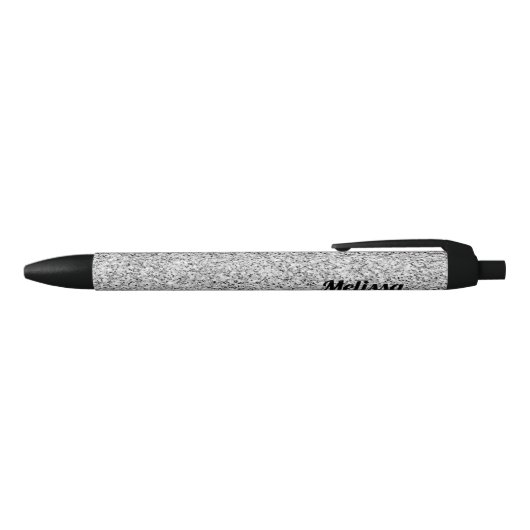 Silver glitter sparkles black white Personalize Zwarte Inkt Pen (Bovenkant)