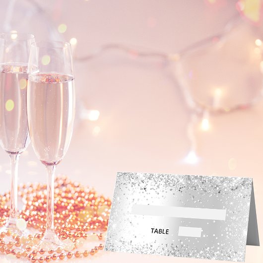 Silver glitter sparkles bruiloft plaatskaartje
