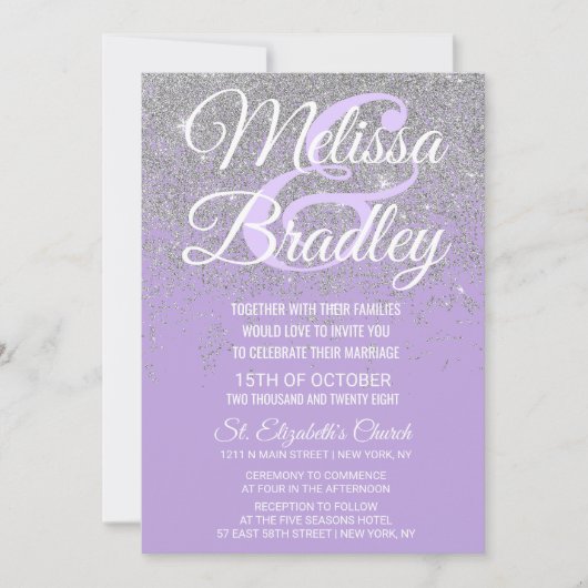 Silver Glitter Sparkles Dark Lavender Weddenschap Kaart (Voorkant)
