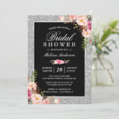 Silver Glitter Sparkles Floral Vrijgezellenfeest Kaart (Staand voorkant)