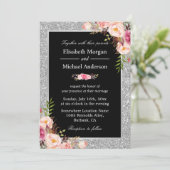 Silver Glitter Sparkles Floral Wedding Invitation Kaart (Staand voorkant)