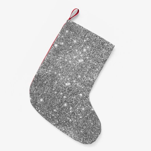 Silver Glitter Sparkles Kleine Kerstsok (Voorkant (Hangend))