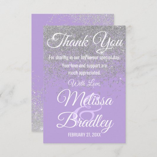 Silver Glitter Sparkles Lavendel Bedankt (Voorkant / Achterkant)