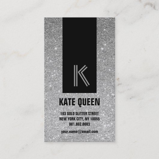Silver Glitter Sparkles Moderne Chic Profile Card Visitekaartje (Voorkant)