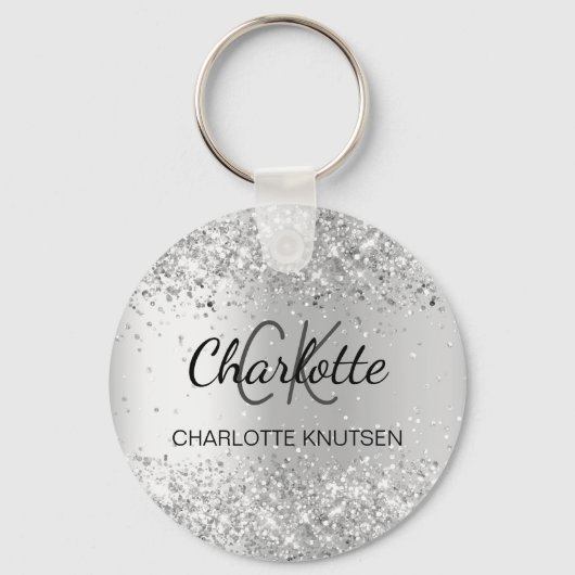 Silver glitter sparkles monogram sleutelhanger (Voorkant)