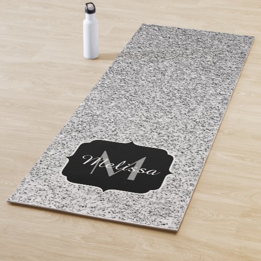 Silver glitter sparkles Monogram Yogamat (In situ)