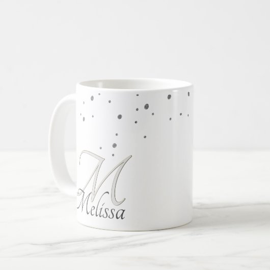✨ Silver Glitter Sparkles Naam en Monogram Koffiemok (Voorkant links)