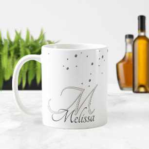 Silver Glitter Sparkles Name en Monogram Coffee Koffiemok