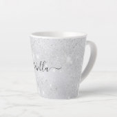 Silver glitter sparkles name script latte mok (Rechterhoek)