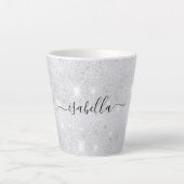 Silver glitter sparkles name script latte mok (Voorkant)