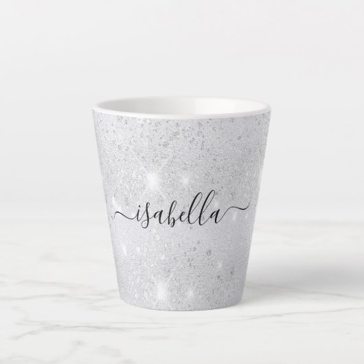 Silver glitter sparkles name script latte mok (Voorkant)