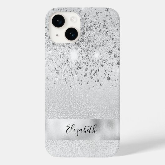 Silver glitter sparkles name script stijlvol Case-Mate iPhone case (Achterkant)