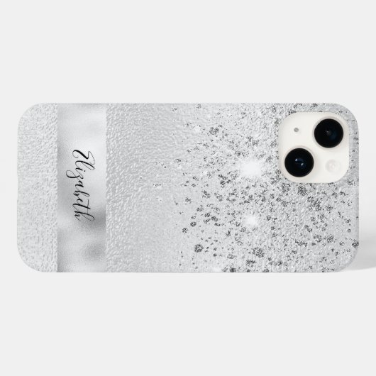 Silver glitter sparkles name script stijlvol Case-Mate iPhone case (Achterkant (horizontaal))