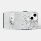 Silver glitter sparkles name script stijlvol iPhone hoesje (Achterkant horizontaal)