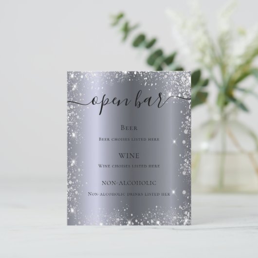 Silver glitter sparkles script bar menu (Staand voorkant)