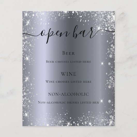 Silver glitter sparkles script bar menu (Voorkant)