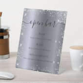Silver glitter sparkles script bar menu reclamebord met voetstuk (Insitu)