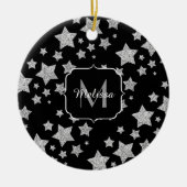 Silver glitter sparkles Stars Patroon Monogram Keramisch Ornament (Voorkant)