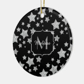 Silver glitter sparkles Stars Patroon Monogram Keramisch Ornament (Links)