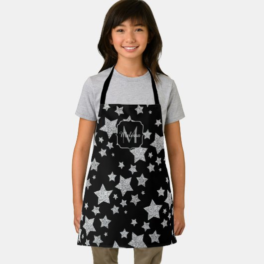 Silver glitter sparkles Stars Patroon Monogram Schort (Insitu)