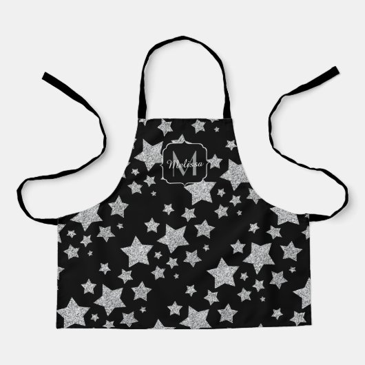 Silver glitter sparkles Stars Patroon Monogram Schort (Voorkant)