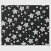 Silver glitter sparkles Stars patroon zwart Cadeaupapier (Vlak)