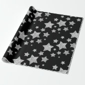 Silver glitter sparkles Stars patroon zwart Cadeaupapier (Uitgerold)
