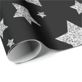 Silver glitter sparkles Stars patroon zwart Cadeaupapier (Rol Hoek)