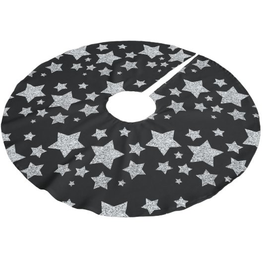 Silver glitter sparkles Stars patroon zwart Kerstboom Rok (Gekanteld)