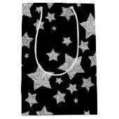 Silver glitter sparkles Stars patroon zwart Medium Cadeauzakje (Voorkant)