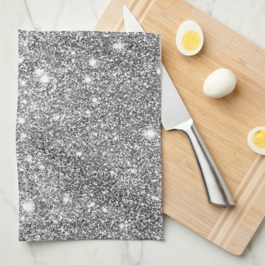 Silver Glitter Sparkles Theedoek (Quarter Fold)