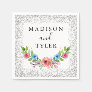 Silver Glitter Sparkles Waterverf Floral Wreater Servet