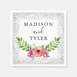 Silver Glitter Sparkles Waterverf Floral Wreater Servet