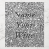 Silver Glitter Sparkles Wijn Etiket (Enkel label)