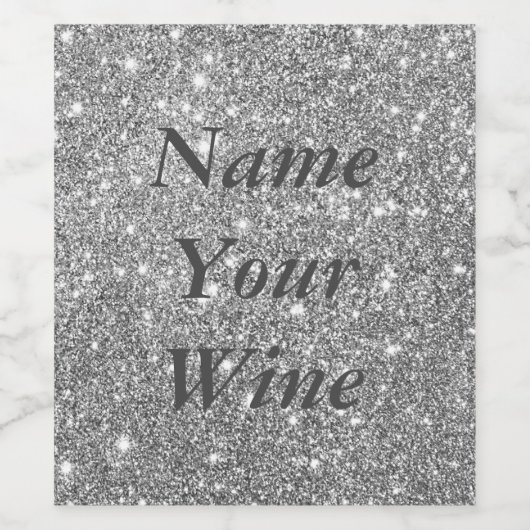 Silver Glitter Sparkles Wijn Etiket (Enkel label)
