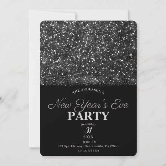 Silver Glitter Sparkling Lights New Years Eve Kaart (Voorkant)