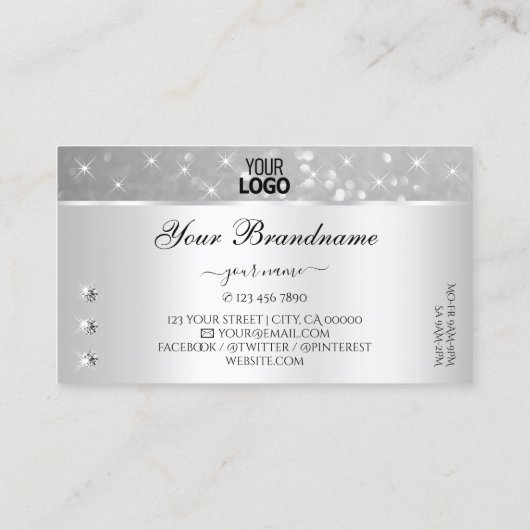 Silver Glitter Sparkling Stars Diamonds en Logo Visitekaartje (Achterkant)