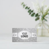 Silver Glitter Sparkling Stars Diamonds en Logo Visitekaartje (Staand voorkant)